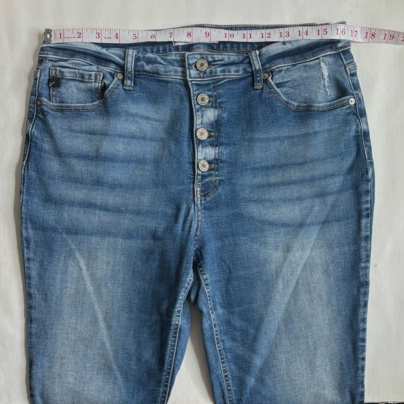 KanCan Estilo Skinny Jeans Exposed Buttonfly Distressed Hem Blue Denim Size 32 - Picture 11 of 15